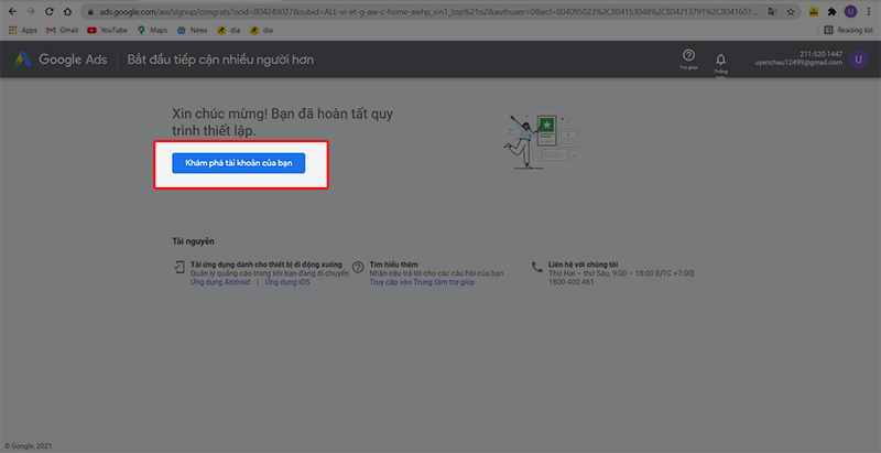 Chọn khám phá tài khoản để kiểm tra tài khoản Google ads