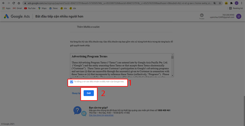 Hoàn tất thông tin thanh toán tài khoản Google ads