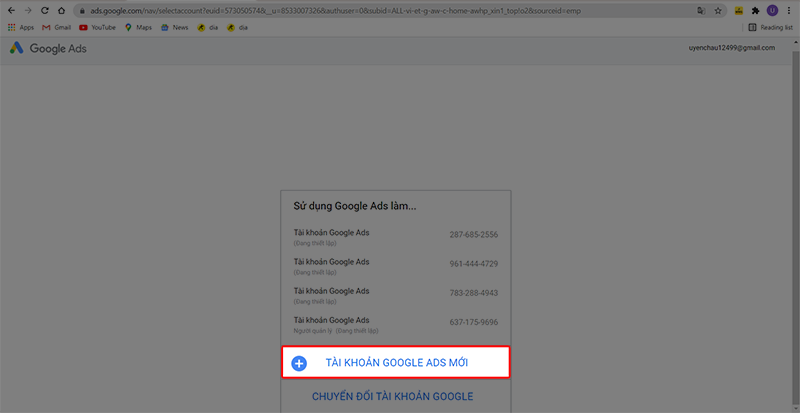 Tạo tài khoản Google Ads cá nhân